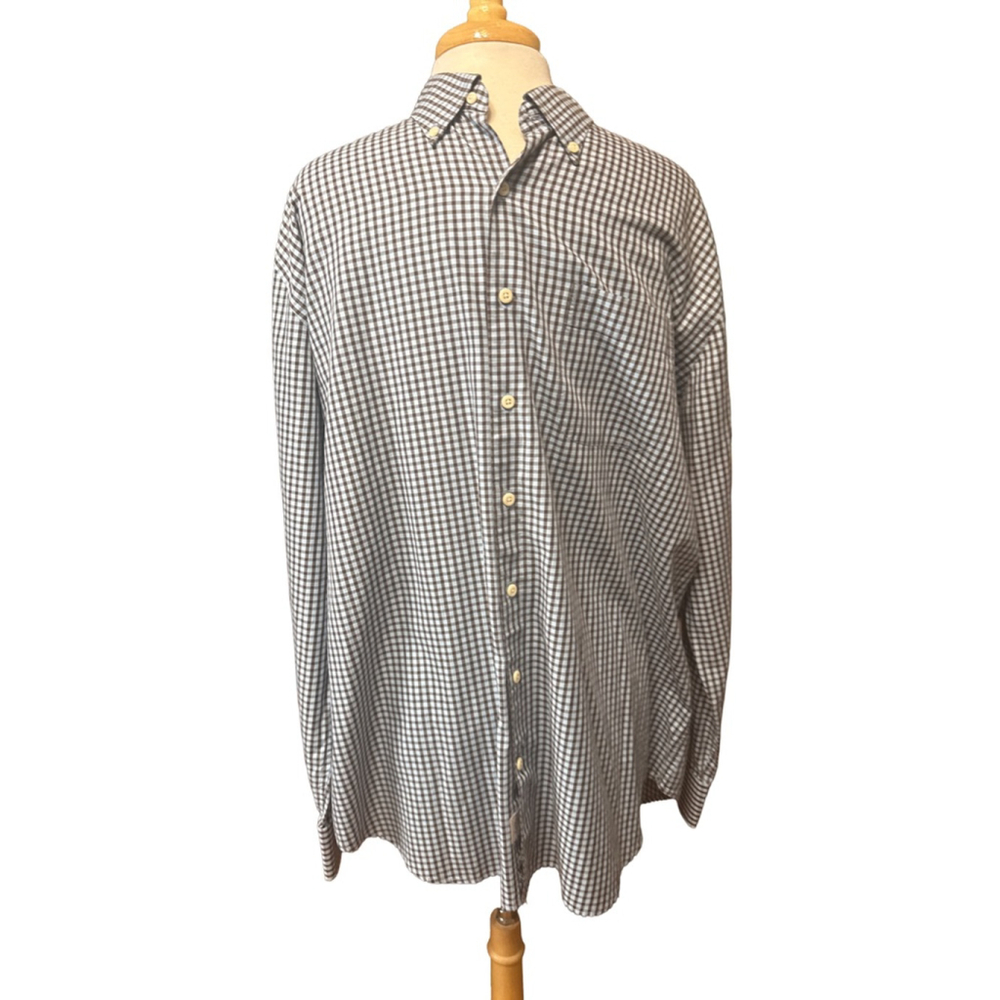 PETER MILLAR Casual Button Down Long Sleeve Shirt XL Blue Brown Gingham